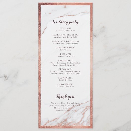 Marbre d'or rose luxe programme de mariage moderne (Dos)