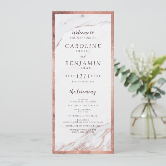 Marbre d'or rose luxe programme de mariage moderne (Debout devant)