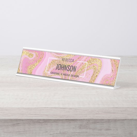 Marbre d'or rose moderne Nom - Plaque de nom (Devant)