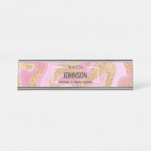 Marbre d'or rose moderne Nom - Plaque de nom