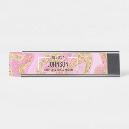 Marbre d'or rose moderne Nom - Plaque de nom (Devant)