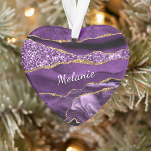 Marbre d'or violet ornement de Noël Nom personnali