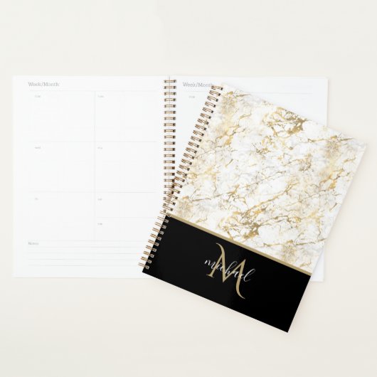 Marbre doré et blanc avec luxe de monogramme noir (Devant avec enveloppe)