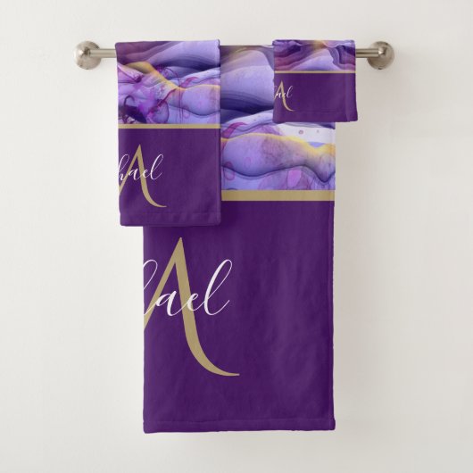 Marbre doré et violet Agate et luxe à monogramme (En situation)