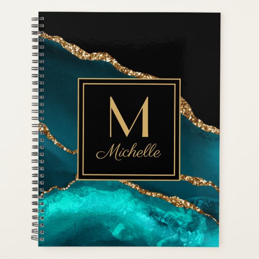 Marbre élégant sarcelle noir or Monogramme (Devant)