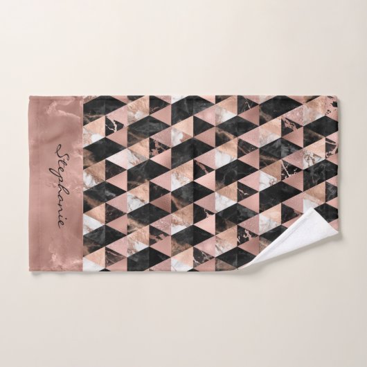 Marbre en noir | or blanc & rose Monogramme (Serviette à main)
