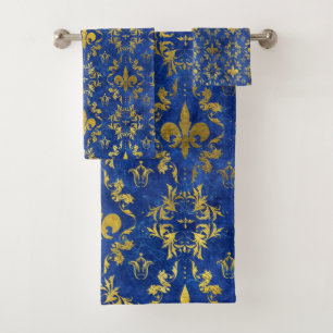 Marbre et or bleu motif Fleur de lis