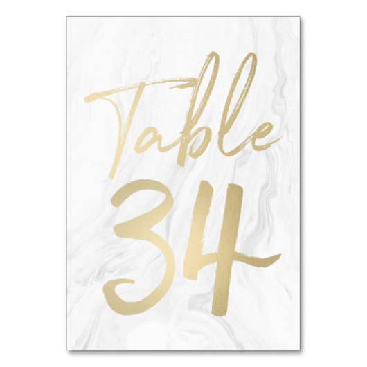 Marbre et or Script | Carte numéro de tableau 34 (Dos)