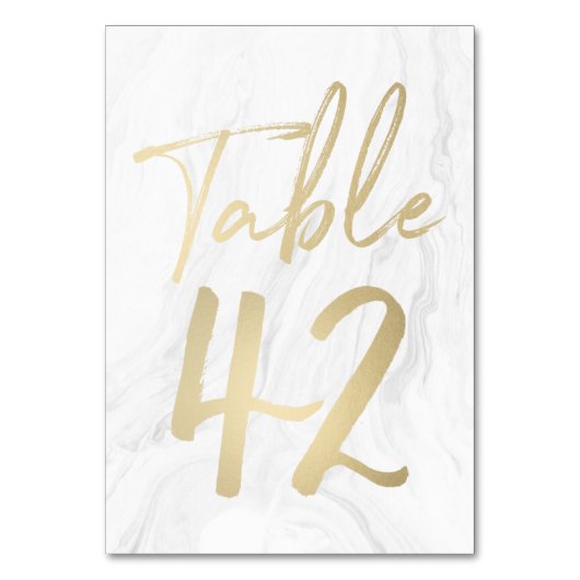 Marbre et or Script | Carte numéro de tableau 42 (Dos)