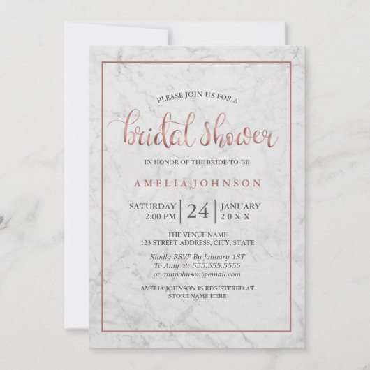 marbre Faux rose or nuptiale douche Invitation (Devant)