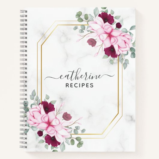 Marbre floral Blank propre livre de cuisine Recett (Devant)