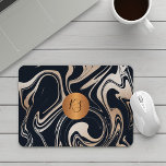Marbre glam moderne noir rose or monogrammé<br><div class="desc">Peinture abstraite marbrée moderne et tendance en ivoire de parties scintillant d'or rose, noir et rougissant faisant une élégante mousepad avec un faux cercle géométrique de cuivre monogrammé d'or métallique pour un maquilleur | WEDDING PLANNER | coiffeuse | styliste de mode | décorateur intérieur | concepteur | architecte | propriétaire...</div>