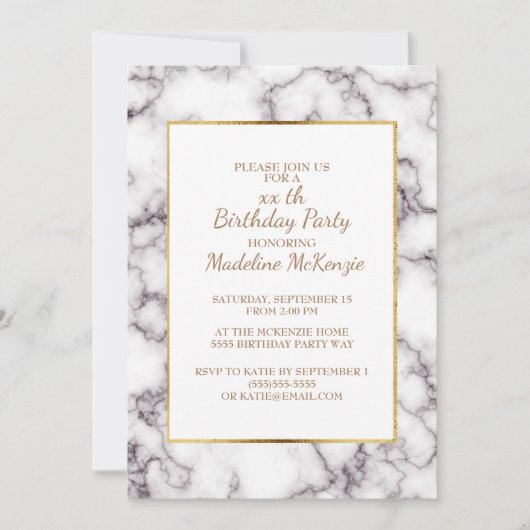 Marbre gris blanc or Trim Anniversaire Invitation  (Devant)