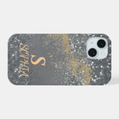 Marbre gris chic paillettes dorées monogramme (Verso Horizontal)