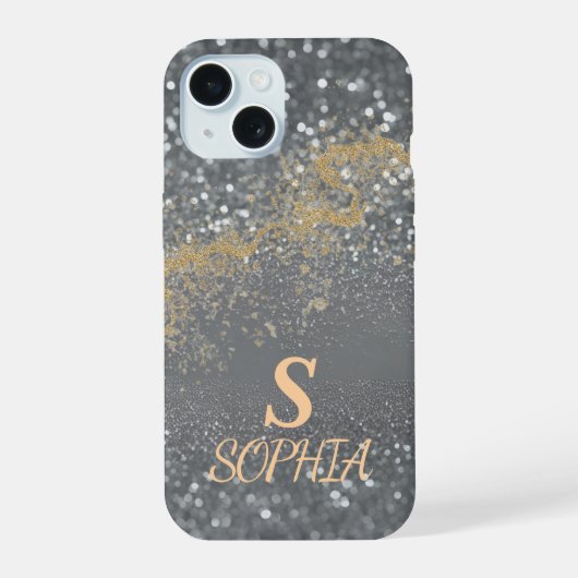 Marbre gris chic paillettes dorées monogramme (Verso)