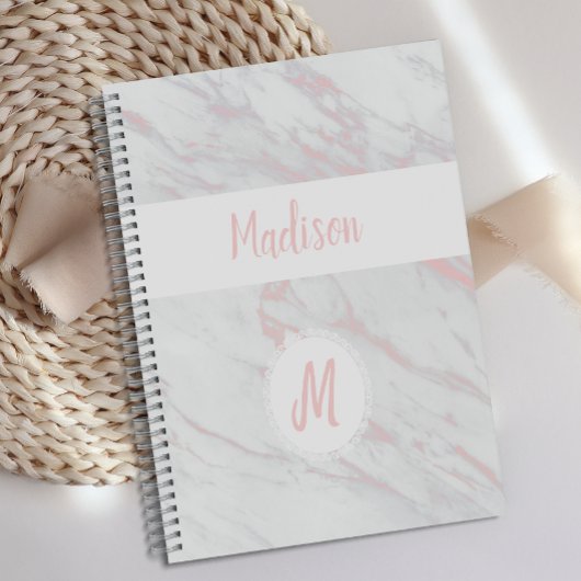 Marbre Gris Rose Moderne Monogramme Tendance