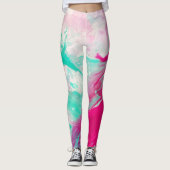 Marbre Impression Magenta Aqua Swirl Leggings (Devant)