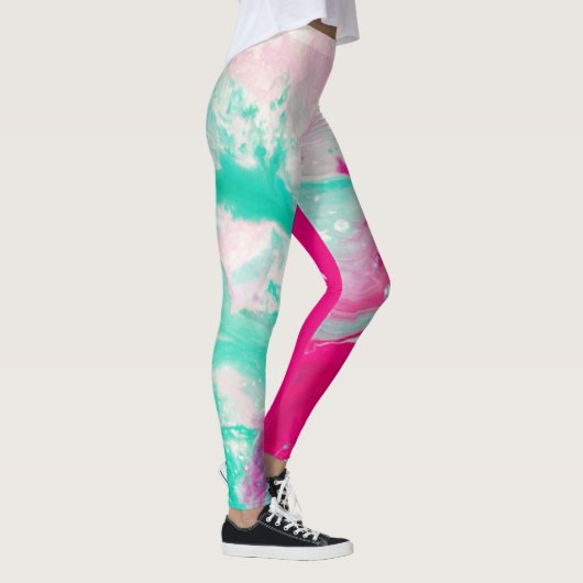 Marbre Impression Magenta Aqua Swirl Leggings (Droite)