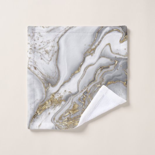 Marbre liquide gris - perle et or (Gant de toilette)