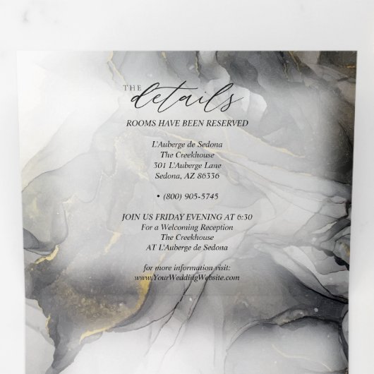 Marbre mariage Noir Or Encre d'alcool Tri-Fold (Intérieur en premier)