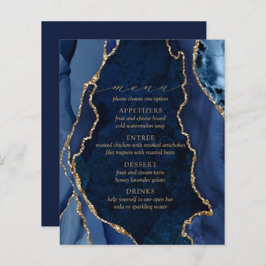 Marbre Marine & Gold Agate Menu Mariage (Devant / Derrière)