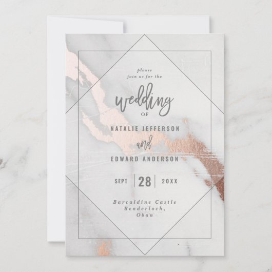 Marbre moderne et Faire-part de mariage d'or rose (Devant)