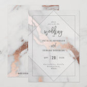 Marbre moderne et Faire-part de mariage d'or rose (Devant / Derrière)