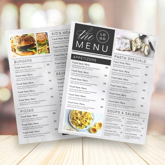 Marbre moderne Noir & Blanc Restaurant Menu Photo