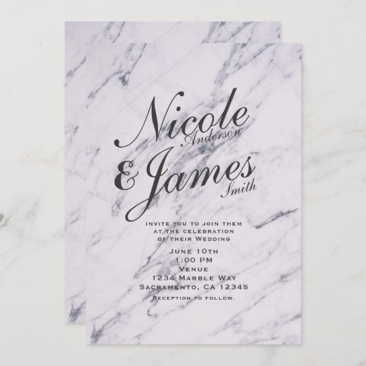 Marbre moderne tendance Elégant Mariage Invitation (Devant / Derrière)