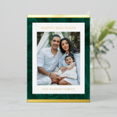 Marbre moderne vert & or Carte photo de vacances (Debout devant)