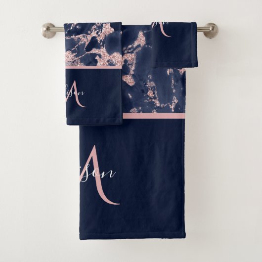 Marbre Monogramme Luxe Élégant Or Rose et Navy (En situation)