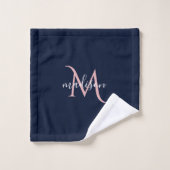 Marbre Monogramme Luxe Élégant Or Rose et Navy (Gant de toilette)