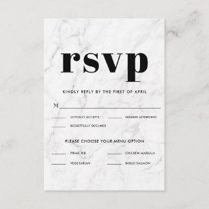 Marbre Noir & Blanc Élégant Mariage RSVP Réponse