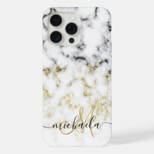 Marbre noir blanc or scintillant bling Monogramme