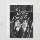 Marbre noir & Bow Joyeuse carte d'anniversaire (Devant)