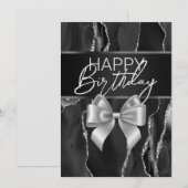 Marbre noir & Bow Joyeuse carte d'anniversaire (Devant / Derrière)