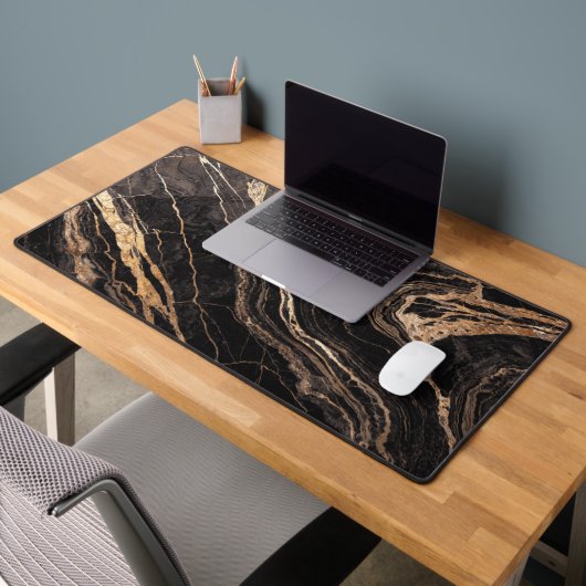Marbre Noir de Luxe avec Veines Dorées | Abstracti (Bureau 2)
