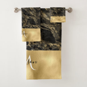 Marbre noir et or Monogramme Douche Rideau Bain