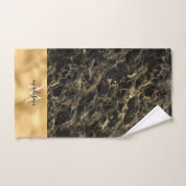 Marbre noir et or Monogramme Douche Rideau Bain (Serviette à main)