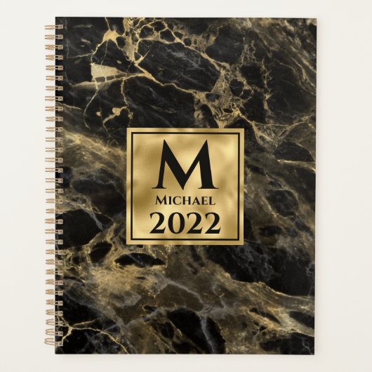 Marbre noir et or Monogramme Élégance Luxe (Devant)