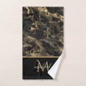 Marbre noir et or Monogramme Élégant Luxe (Serviette à main)