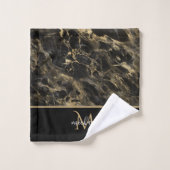 Marbre noir et or Monogramme Élégant Luxe (Gant de toilette)