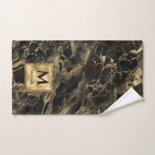 Marbre noir et or Monogramme Élégant Luxe (Serviette à main)
