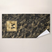 Marbre noir et or Monogramme Élégant Luxe (Serviette de bain)