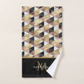 Marbre noir et or rose géométrique monogramme (Serviette à main)