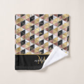 Marbre noir et or rose géométrique monogramme (Gant de toilette)