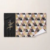 Marbre noir et or rose géométrique monogramme (Serviette à main)