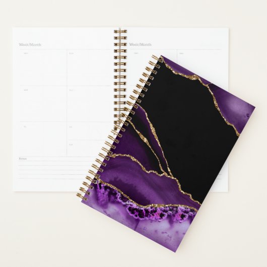 Marbre Noir Violet Agate Glamour Sombre Doré (Devant avec enveloppe)