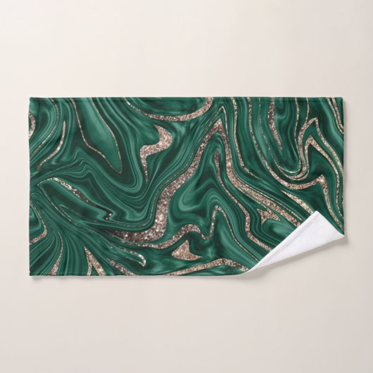 Marbre Parties scintillant en or noir vert Emerald (Serviette à main)