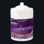 Marbre Parties scintillant or violet Nom personnal<br><div class="desc">Teapot avec Agate Violet Parties scintillant or Géode Nom personnalisé Marbre étincelant Anniversaire - Anniversaire ou Mariage Cadeau / Fournisseur - Ajouter votre nom - Texte ou supprimer - Faire votre cadeau spécial - Redimensionner et déplacer ou ajouter du texte / des éléments avec outil de personnalisation. Conception par MIGNED....</div>